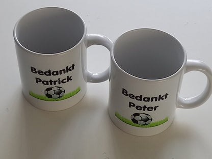 Koffiemok Trainer bedankt - Cadeau met naam en voetbal
