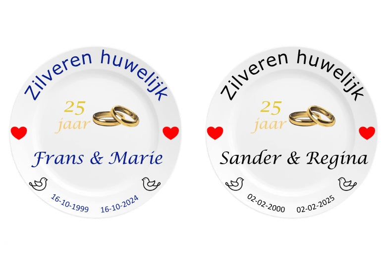 Zilveren trouw cadeau met namen