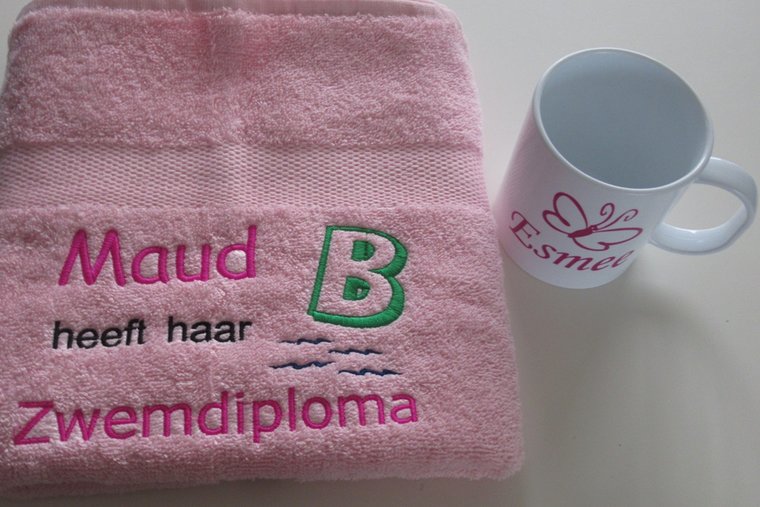 Zwemdiploma B kado met naam | Borduurkado.nl