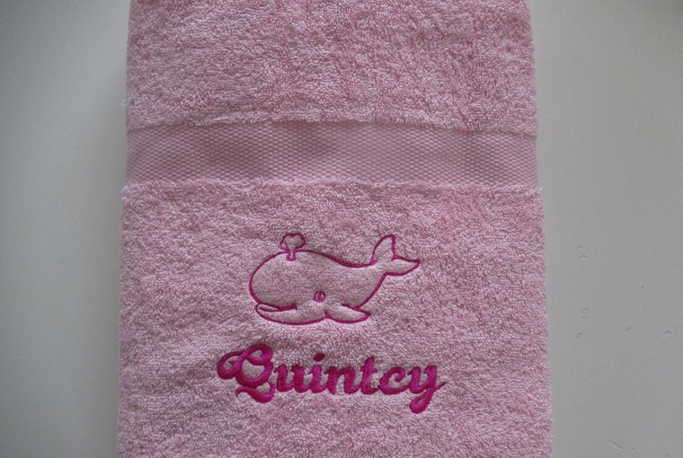 Badlaken lichtroze met naam en afbeelding | Gepersonaliseerd Cadeau |