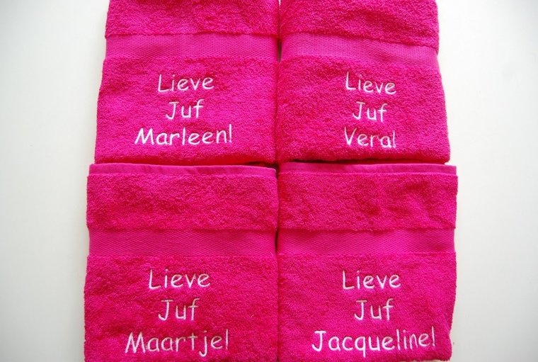 Bedankt juf kado| Handdoek met naam | Borduurkado