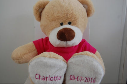 Geboorte Knuffel met Naam en Geboortedatum 40 cm Bruin - Gepersonaliseerd Cadeau - In-house Geborduurd