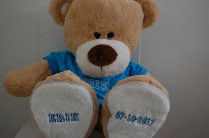 Geboorte Knuffel met Naam en Geboortedatum 40 cm Bruin - Gepersonaliseerd Cadeau - In-house Geborduurd