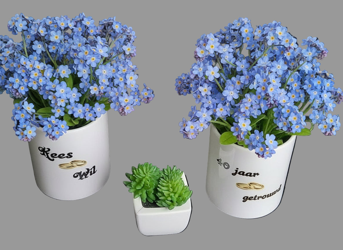 Bloempot Jubileum met Namen en Ringen – Huwelijkscadeau - Gepersonaliseerd Cadeau - In-house Geborduurd