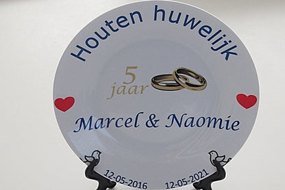 5 jaar Trouwdag cadeau Houten Huwelijk Rood - Gepersonaliseerd Cadeau - In-house Geborduurd