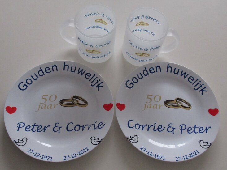 50 jaar Trouwdag cadeau Gouden huwelijk Rood - Gepersonaliseerd Cadeau - In-house Geborduurd