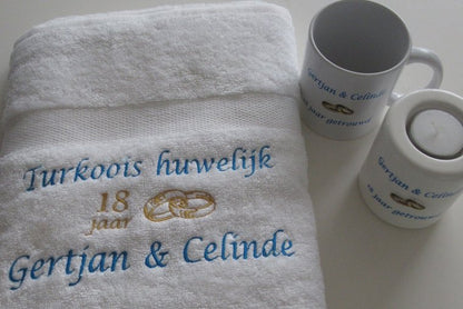 Turkoois huwelijk cadeau | 18 jaar getrouwd - Gepersonaliseerd Cadeau - In-house Geborduurd
