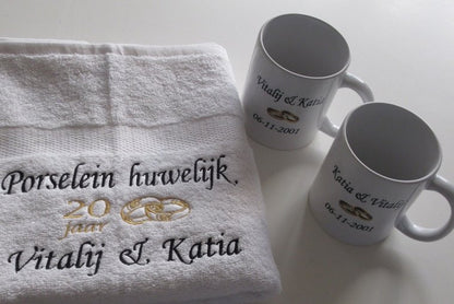Porselein huwelijk cadeau | 20 jaar getrouwd - Gepersonaliseerd Cadeau - In-house Geborduurd