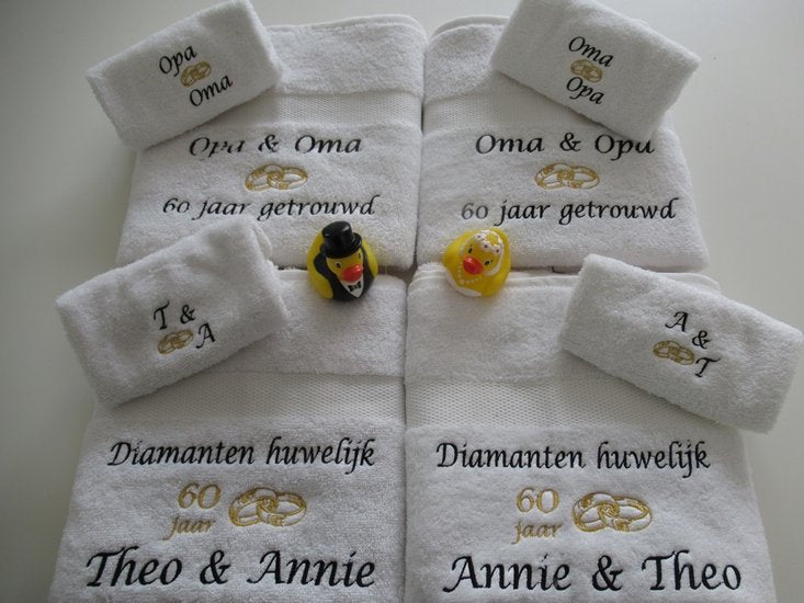 Diamanten huwelijk cadeau | 60 jaar getrouwd - Gepersonaliseerd Cadeau - In-house Geborduurd