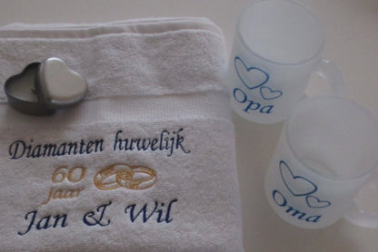 Diamanten huwelijk cadeau | 60 jaar getrouwd - Gepersonaliseerd Cadeau - In-house Geborduurd