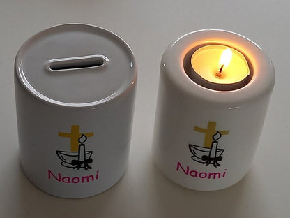 Doop spaarpot uniek cadeau| Ontwerp hem helemaal zelf| Borduurkado