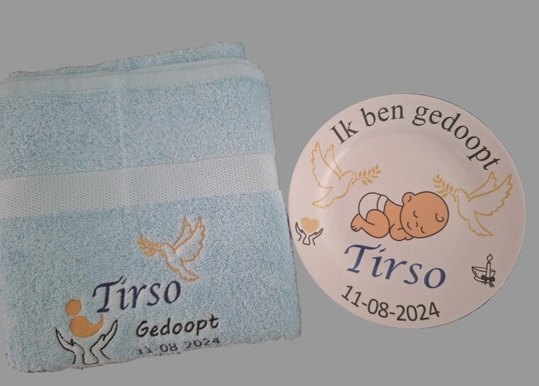 doopcadeau voor jongen doophaddoek en doopbordje 