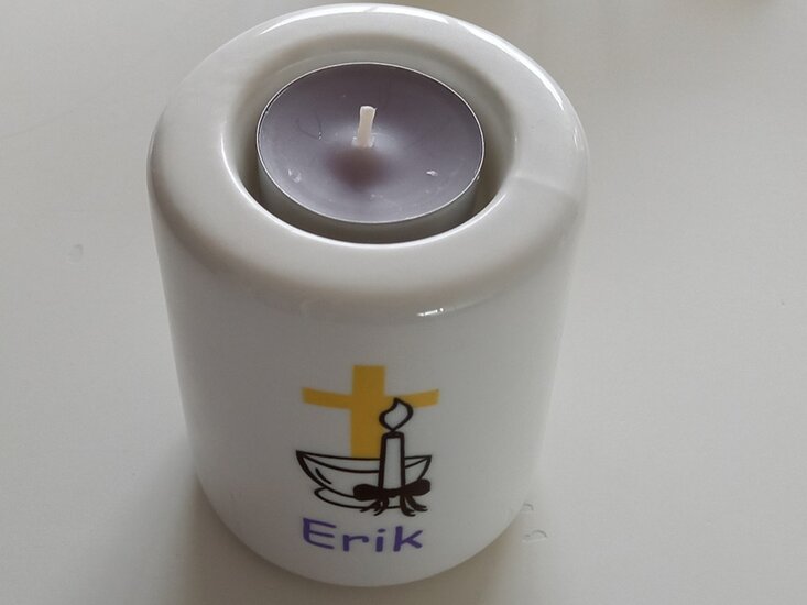 doopkaars met kruis en naam