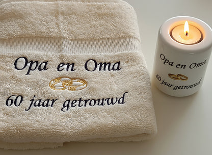Ecru 60 Jaar Getrouwd | kado met naam | Borduurkado |