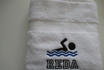 Zwemmer Handdoek met Naam - Cadeau voor Zwemmers - Gepersonaliseerd Cadeau - In-house Geborduurd