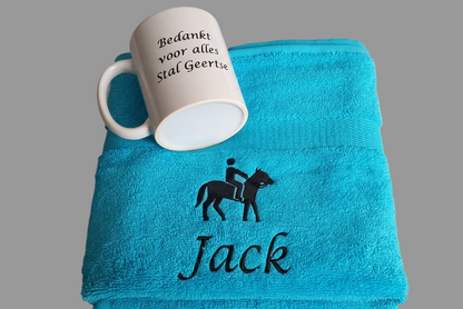 Paardrijden handdoek met naam - Gepersonaliseerd Cadeau - In-house Geborduurd