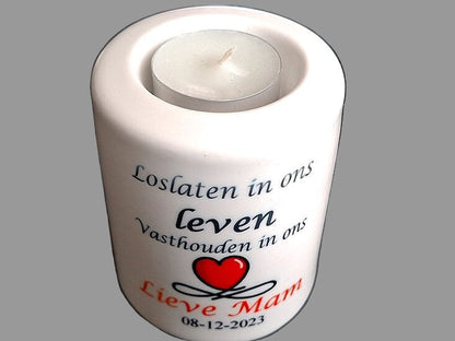 Herdenkingslichtje met Naam | Loslaten in Ons Hart - Gepersonaliseerd Cadeau - In-house Geborduurd