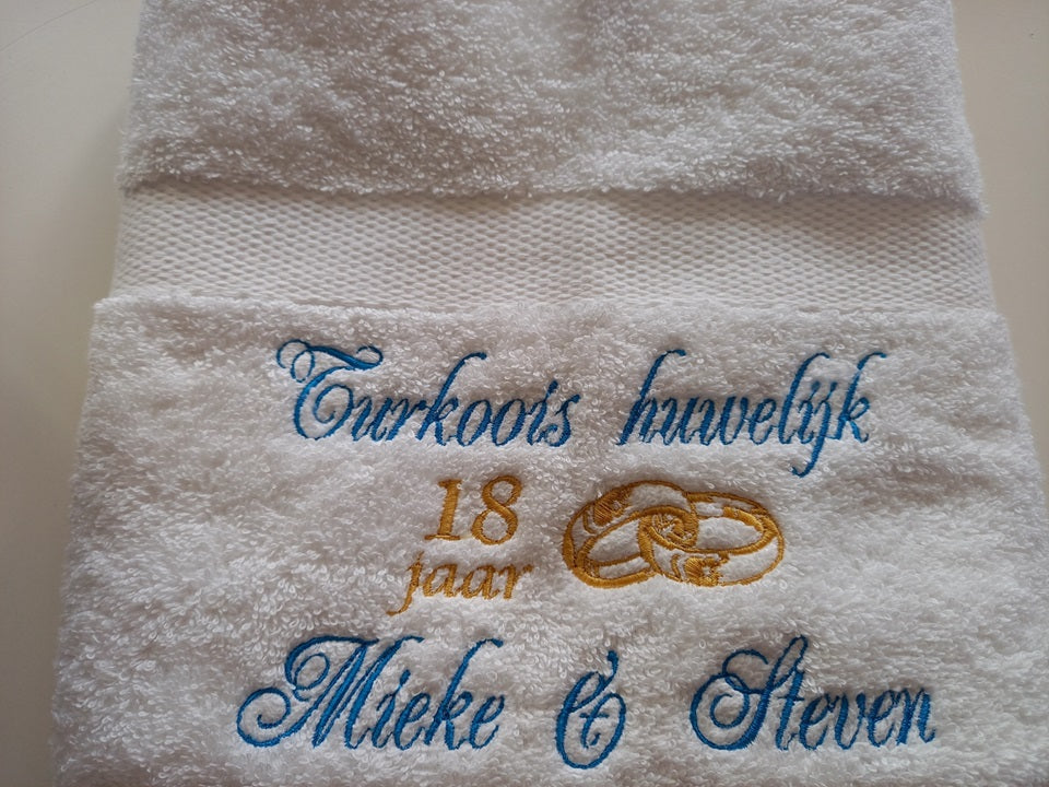 Turkoois huwelijk cadeau | 18 jaar getrouwd - Gepersonaliseerd Cadeau - Geborduurd