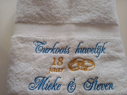 Turkoois huwelijk cadeau | 18 jaar getrouwd - Gepersonaliseerd Cadeau - Geborduurd