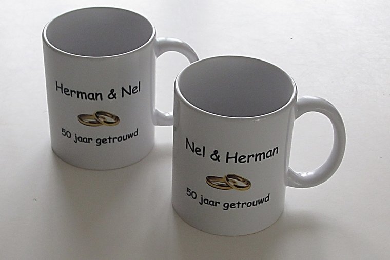 Koffiemok Jubileum met Namen – Gepersonaliseerd Huwelijkscadeau