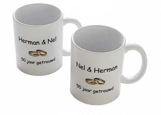 Koffiemok Jubileum met Namen – Gepersonaliseerd Huwelijkscadeau