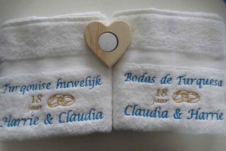 Turkoois huwelijk cadeau | 18 jaar getrouwd - Gepersonaliseerd Cadeau - In-house Geborduurd