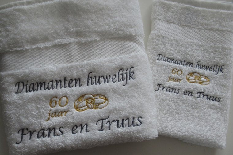 Diamanten huwelijk cadeau | 60 jaar getrouwd - Gepersonaliseerd Cadeau - In-house Geborduurd
