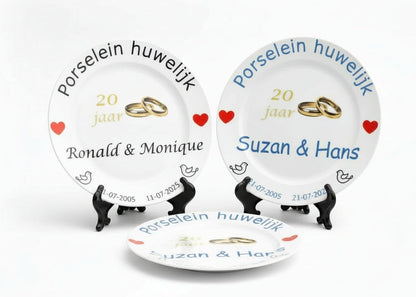 20 jaar Trouwdag cadeau Porselein huwelijk Rood - Gepersonaliseerd Cadeau - In-house Geborduurd