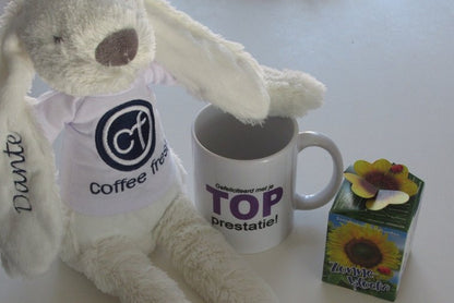 Knuffelkonijn Rabbit Richie met naam of  logo - Gepersonaliseerd Cadeau - Borduurkado