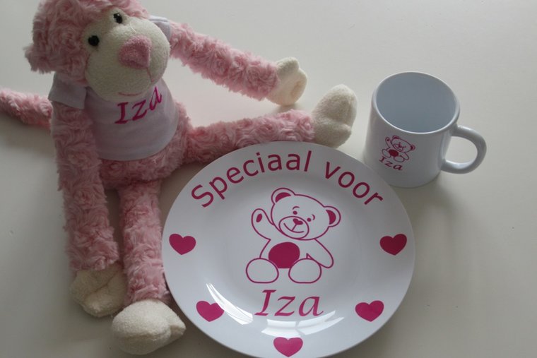 knuffel aap lichtroze kraamcadeau