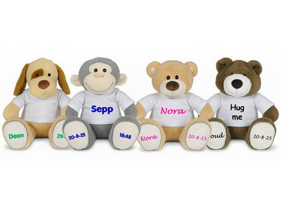 Geboorte Knuffel met Naam en Geboortedatum 40 cm Bruin - Gepersonaliseerd Cadeau - In-house Geborduurd