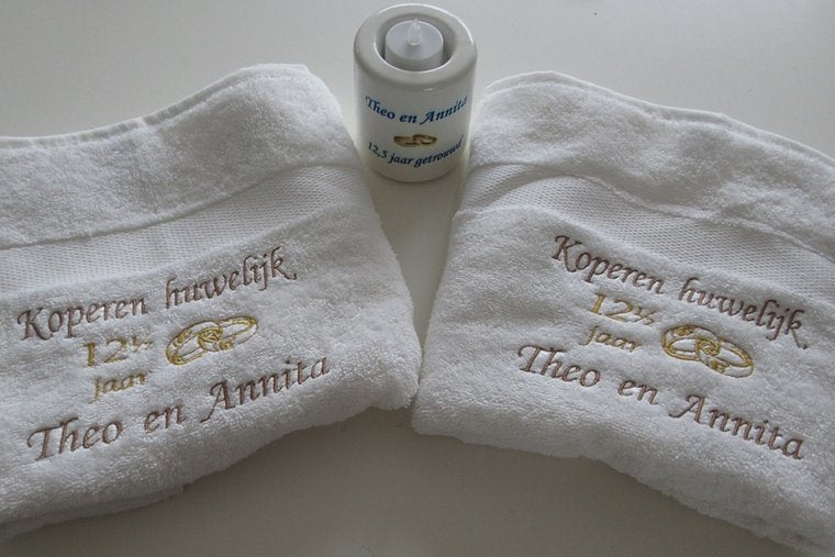 Koperen huwelijk cadeau | 12,5 jaar getrouwd - Gepersonaliseerd Cadeau - In-house Geborduurd