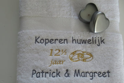 Koperen huwelijk cadeau | 12,5 jaar getrouwd - Gepersonaliseerd Cadeau - In-house Geborduurd