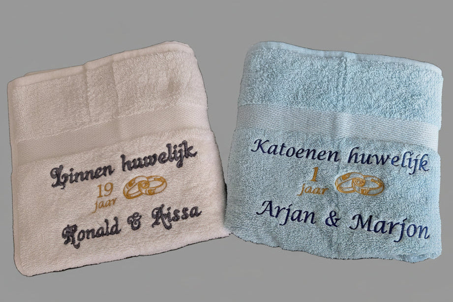 Linnen huwelijk cadeau | 19 jaar getrouwd - Gepersonaliseerd Cadeau - Geborduurd