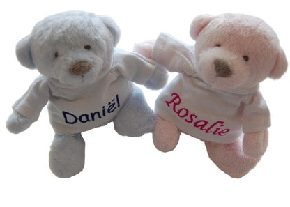 Mini knuffelbeertje met naam roze of blauw Roze - Gepersonaliseerd Cadeau - In-house Geborduurd