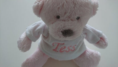Mini knuffelbeertje met naam roze of blauw Roze - Gepersonaliseerd Cadeau - In-house Geborduurd