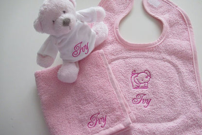 Mini knuffelbeertje met naam roze of blauw Roze - Gepersonaliseerd Cadeau - In-house Geborduurd