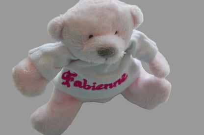 Mini knuffelbeertje met naam roze of blauw Roze - Gepersonaliseerd Cadeau - In-house Geborduurd