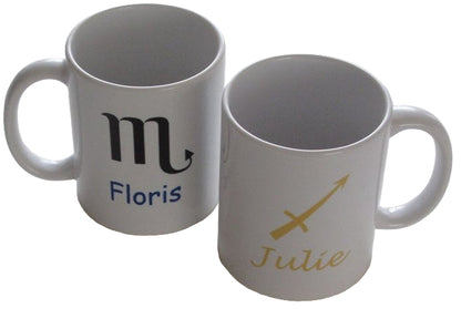 Koffiemok met Naam en Sterrenbeeld - Gepersonaliseerd Cadeau - In-house Geborduurd