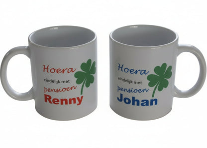 Koffiemok met Naam Pensioen - Gepersonaliseerd Cadeau - In-house Geborduurd
