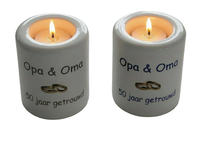 Kaarsenhouder Opa & Oma - Gepersonaliseerd Cadeau - In-house Geborduurd