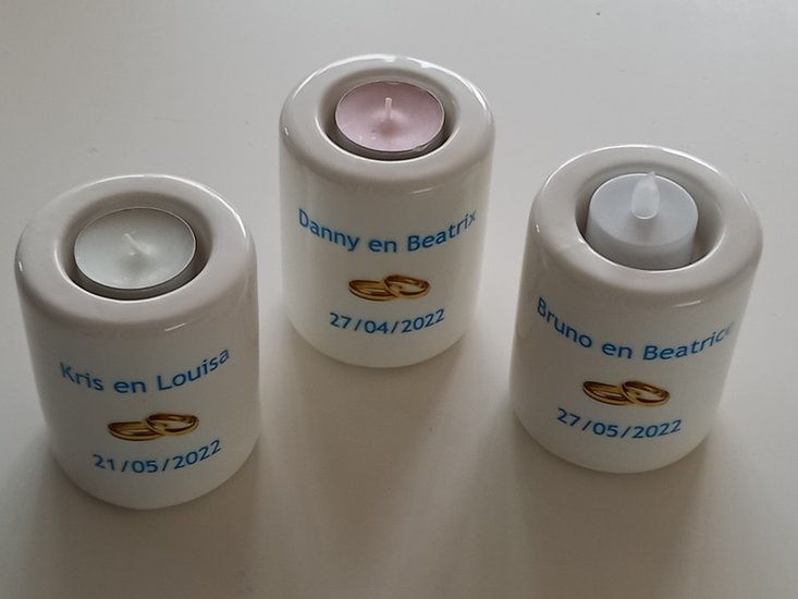 Origineel cadeau bruiloft | Kaarsenhouder met namen ringen en trouwdatum