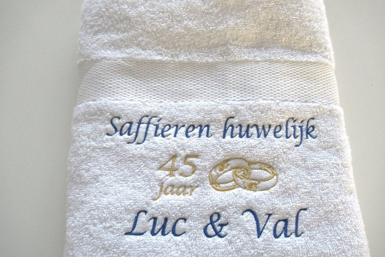 Saffieren huwelijk cadeau | 45 jaar getrouwd - Gepersonaliseerd Cadeau - In-house Geborduurd