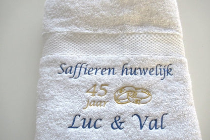 Saffieren huwelijk cadeau | 45 jaar getrouwd - Gepersonaliseerd Cadeau - In-house Geborduurd