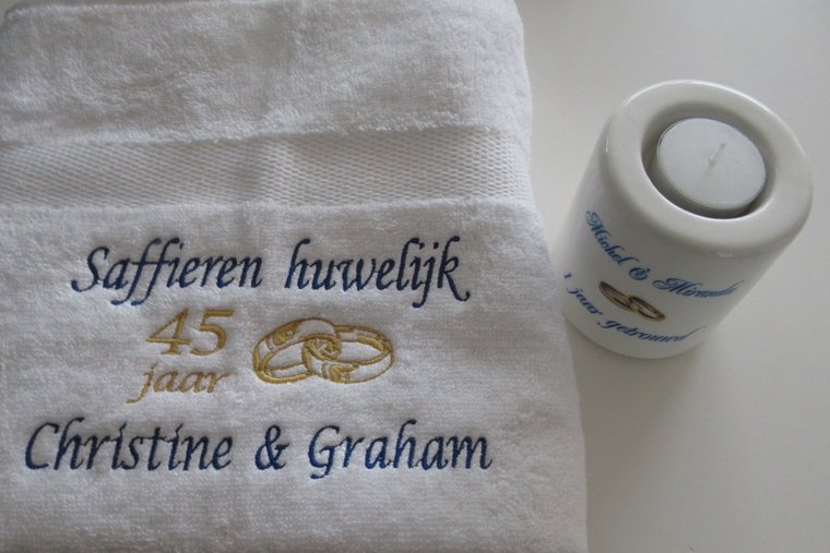 Saffieren huwelijk cadeau | 45 jaar getrouwd - Gepersonaliseerd Cadeau - In-house Geborduurd
