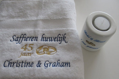 Saffieren huwelijk cadeau | 45 jaar getrouwd - Gepersonaliseerd Cadeau - In-house Geborduurd