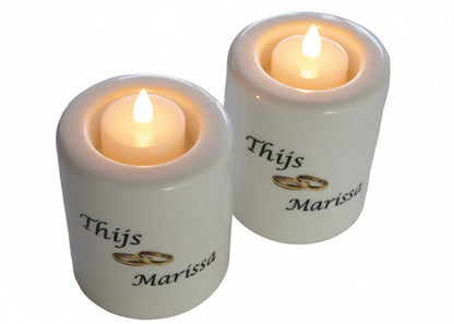 Kaarsenhouder met Namen en Ringen - Gepersonaliseerd Cadeau - In-house Geborduurd
