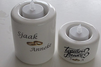 Kaarsenhouder met Namen en Ringen - Gepersonaliseerd Cadeau - In-house Geborduurd
