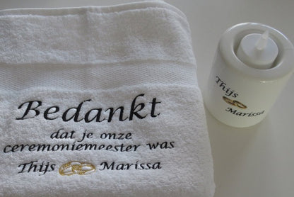 Kaarsenhouder met Namen en Ringen - Gepersonaliseerd Cadeau - In-house Geborduurd