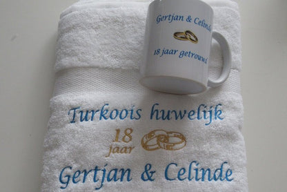 Turkoois huwelijk cadeau | 18 jaar getrouwd - Gepersonaliseerd Cadeau - In-house Geborduurd